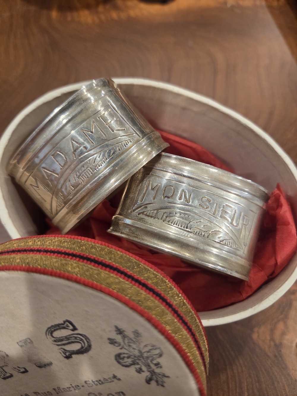 Vintage Silver 'Madame' and 'Monsieur' Napkin Rings - Silver Finish